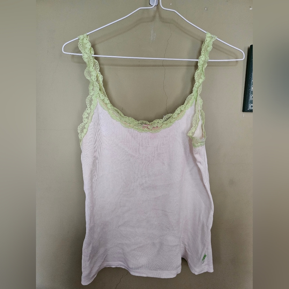 Lily Pulitzer women's ribbed tank top with green lace trim